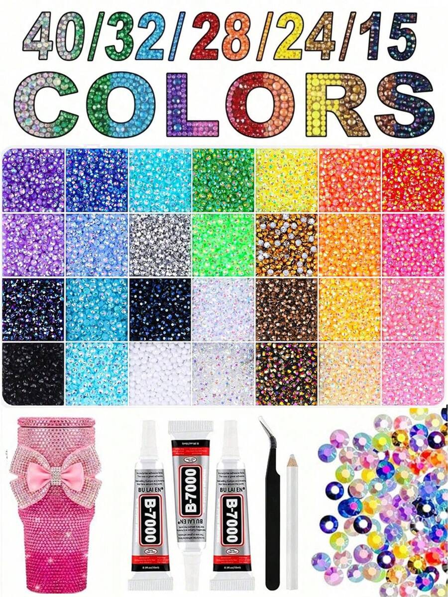 28/40/32/24/15 Colors Resin Rhinestones, Colorful Resin Flat-Back Rhinestone Set With DIY Accessories, Suitable For DIY Diamond Painting, Water Cup Rhinestone Decoration And Other Handmade Crafting Scenarios - DIY Rhinestones - View 1