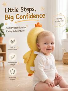 New Oversized Baby Head Protection Pillow & Cap, Anti-Collision Cartoon Cute Bear & Rabbit Design, Soft Plush Baby Walking Head Protection Pillow, Adjustable Shoulder Strap Back Support Pad, Infant Toddler Walking Head Protection Pillow, Baby Walking Supplies, Baby Travel Gear, Head Protection Cap & Pad - Yellow Chick - View 4