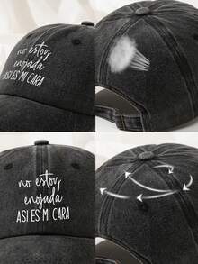 1pc No Estoy Enojada Spanish Quote Baseball Cap Washed Polyester Distressed Dad Hat Casual Adjustable Size Printed Sun Cap For Women Latina - A - View 2