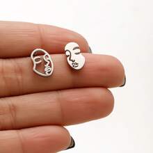 1 Pair Asymmetric Hollow & Solid Abstract Face Earrings, Golden Stainless Steel ,Modern Art Minimalist Ear Jewelry - GED659 - View 8