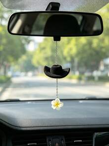 1pc Cowboy Hat Flower Pendant Car Rearview Mirror Hanging Decoration Car Interior Decor Accessory - A - View 4
