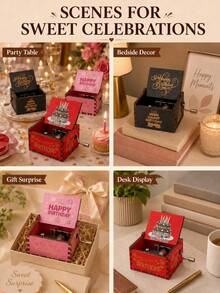 Hand-Crank Music Box - "Happy Birthday"; Perfect Gift For Birthday, Christmas, Anniversary And Valentine's Day; Also Suitable As Home Decor Ornament. - Multicolor - View 10