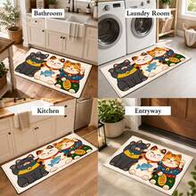 1pc Bathroom Anti-Slip Mat, Soft Faux Cashmere Material Floor Mat, Lucky Cat Faux Cashmere Rug, Kitchen Bathroom Anti-Slip Mat, Entrance Door Mat, Bedroom Door Mat, Multi-Scenario Use Anti-Slip Mat, Room Decoration, Holiday Gift - Multicolor - View 10