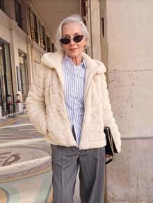 Women's Faux Fur Hooded Pocket Jacket - Perfect Choice For Autumn/Winter - Beige - View 5