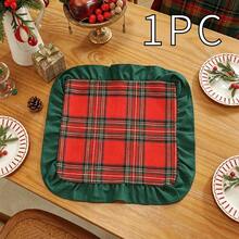 1pc Christmas Plaid Dual-Panel Velvet Fabric Ruffle Table Runner, Suitable For Christmas Holidays And Home Decor - Red Grid - View 15