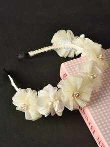 1 pieza Diadema floral para niñas, dulce y adorable - Blanco - Ver 3