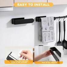 Nordic Minimalist U-Shaped Wall-Mounted Towel Rack, Drill-Free Bathroom Towel Bar, Kitchen Dishcloth & Hand Towel Storage Rack, Black Square Hanging Rack, Space-Saving Wall Shelf, Suitable For Bathroom Vanity And Kitchen - Black - View 7