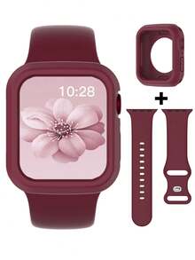 2合1運動矽膠錶帶與錶殼，相容 40mm、41mm、42mm、44mm、45mm、46mm 與 49mm 尺寸，柔軟舒適鉚接矽膠錶帶搭配防震鏤空矽膠保護殼，相容 Series Ultra/12/11/10/9/8/7/6/5/4/SE 機型，防水運動錶帶與錶殼套組，男女適用 - 矽膠錶帶+錶殼-酒紅色 - 查看 6
