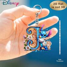 Disney Stitch Letter Embroidered Keychain, 26 'A-Z' Floral Cartoon Patterns, Acrylic Pendant With Chain, Suitable For Bags, Keys And Car Keys, Travel Accessory Gift, Cute Floral Keychain Design, Smooth Surface, Keychain, Decorative Keychain, Cartoon Keychain, Christmas Gift, Fan Gift, 2D Flat Gift, Holiday Gift, Home Decor - Multicolor - View 21