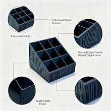 Elegant Black Plaid Storage Organizer Box, Compact Carved Vanity Makeup Box, Cosmetic Display Rack And Desktop Jewelry Storage Box - Black - View 3