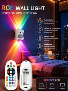 16 Color Smart Sensor RGB Wall Light Night Light, Magnetic Installation, Remote Control, USB Rechargeable, Suitable For Bedroom, Living Room, Game Room, Holiday Party Light, 4-Head RGB Wall Sconce, Great Choice For Gift And Room Decoration - RGB - View 4