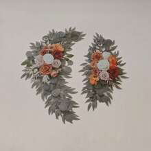 2pcs Set Artificial Floral Wreath (Terracotta Color 2D Flat Printed Non-3D Acrylic Decor, Suitable For Wedding Welcome Sign, Wedding Reception Ceremony Decoration) - Orange - View 6