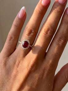 1pc Adjustable S925 Sterling Silver Ring Inlaid With Synthetic Zirconia And Red Gemstone, Elegant Dove Egg Design Jewelry For Women, Suitable For Daily Wear And Parties - Yellow Gold - View 9