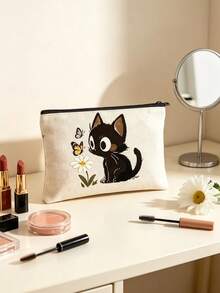 Cute Cat Pattern Handbag, Daily Toiletries Makeup Bag, Zipper Makeup Bag, Storage Bag, Lightweight Travel Storage Bag, Small Storage Bag, Easy To Categorize, Easy To Carry, Suitable For Daily Use, Commuting, Back To School Season, Stationery Storage, Cosmetics Storage, Perfect Daily Gift For Family And Friends - Multicolor - View 12