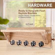Wall Key Holder, A Rustic Style Rack With Hooks, Made Of Paulownia Wood, Can Hold Keys, Dog Leashes, Bags, Etc., Deeply Decorated Key Hanger And Entrance Rack - View 5