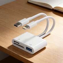 1 قطعة قارئ بطاقة SD بواجهة Lightning+USB C إلى SD/TF/USB محول قارئ بطاقة التخزين متوافق مع iPhone 18 Pro Max/18 Pro/18/Ultra/17/Air/16/15/14/13/12/11/ S26/S25/S24/S23/S22/S21/S20 Ultra Plus/الكاميرا/سلسلة - أبيض - مشاهدة 2