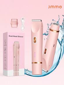 2-In-1 Electric Shaver, Wireless Bikini Trimmer For Women, Detachable Heads,  Wet & Dry Waterproof Design, USB Rechargeable, Portable, Suitable For Bikini Line, Underarms, Legs & Body Hair Removal, Travel Essential - Multicolor - View 2