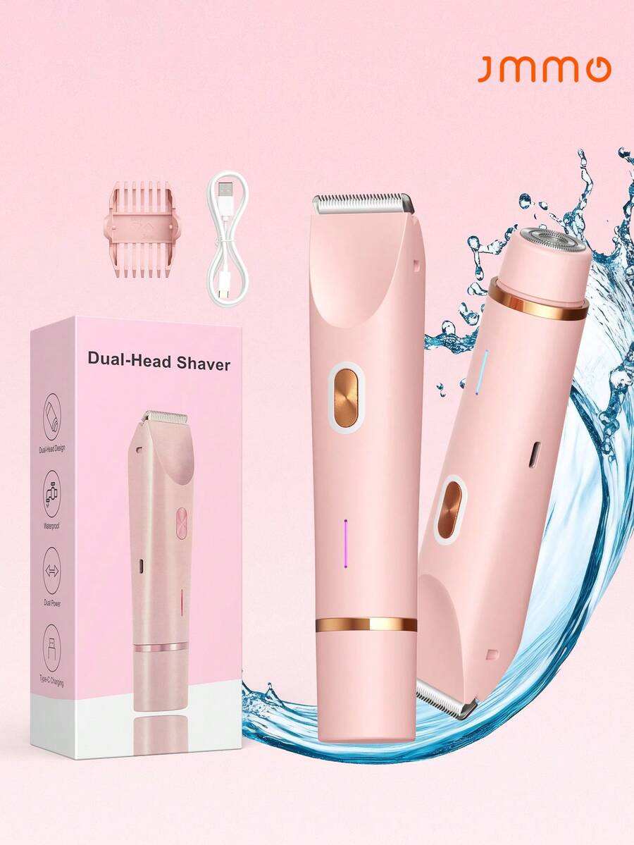 2-In-1 Electric Shaver, Wireless Bikini Trimmer For Women, Detachable Heads,  Wet & Dry Waterproof Design, USB Rechargeable, Portable, Suitable For Bikini Line, Underarms, Legs & Body Hair Removal, Travel Essential