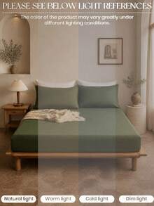 Ensemble de literie 3 pièces vert olive unicolore, tissu brossé, comprend 1 drap-housse et 2 taies d'oreiller (inserts d'oreiller non inclus), ensemble de literie moderne et doux, convient pour la maison, le dortoir, la rentrée scolaire, conception à poche profonde, s'adapte aux matelas jusqu'à 16 pouces - Militaire verte - Voir 7