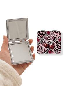 1pc Y2K Leopard Print Portable Makeup Mirror, Double-Sided Folding Pocket Mirror, PU Leather Travel Makeup Mirror (Leopard, Heart, Bow, Cherry, Lips, Glitter & Rhinestone Patterns), Mini Handheld Makeup Mirror For Women, Y2K Style Beauty Accessory Gift - Multicolor - View 14