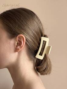 6pcs Women's Rectangular Hair Clips, Neutral Beige, Brown, White, Taupe Matte Hollow Geometric Design Hair Clips, Minimalist Style Daily Hair Accessories, Suitable For Half-Up, Casual Office And Everyday Hairstyles - Multicolor - View 2