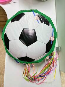 Football/Rainbow/Polka Dot Pattern, 1pc Round Foldable Pull String Piñata, Kids Birthday Party Game Prop Fillable With Candy And Gifts - C - View 2