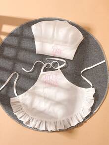 Photography Props Baby White Embroidered Chef Costume Little Chef Outfit White Chef Hat With Pink Trim Apron Set Unisex Baby Photo Outfit - White - View 4