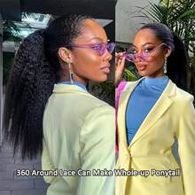Dollface Invisible Strap 360 Full Lace Wig Kinky Straight Human Hair Wig Lace Front Wig With Drawstring 360 HD Lace Frontal Wig 30 40 Inch - Natural Black - View 8