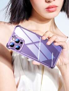 MewTrek 奢華電鍍透明手機殼，新款時尚矽膠防震保護軟殼，適用於 iPhone、Galaxy、Honor Reno，男女通用 2026 - 紫色 - 查看 3