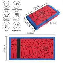 3-Fold Wallet, Spider Web Personalized Wallet, Lightweight Pocket Wallet, Multiple Card Slots - Hidden Zipper Design, Dirt-Resistant Fabric, Black, Red - Multicolor - View 3