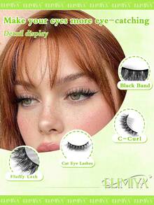 7 Pairs Cat Eye Lashes Natural Look False Eyelashes Short Wispy 3D Volume Fake Eye Lashes - Black - View 6