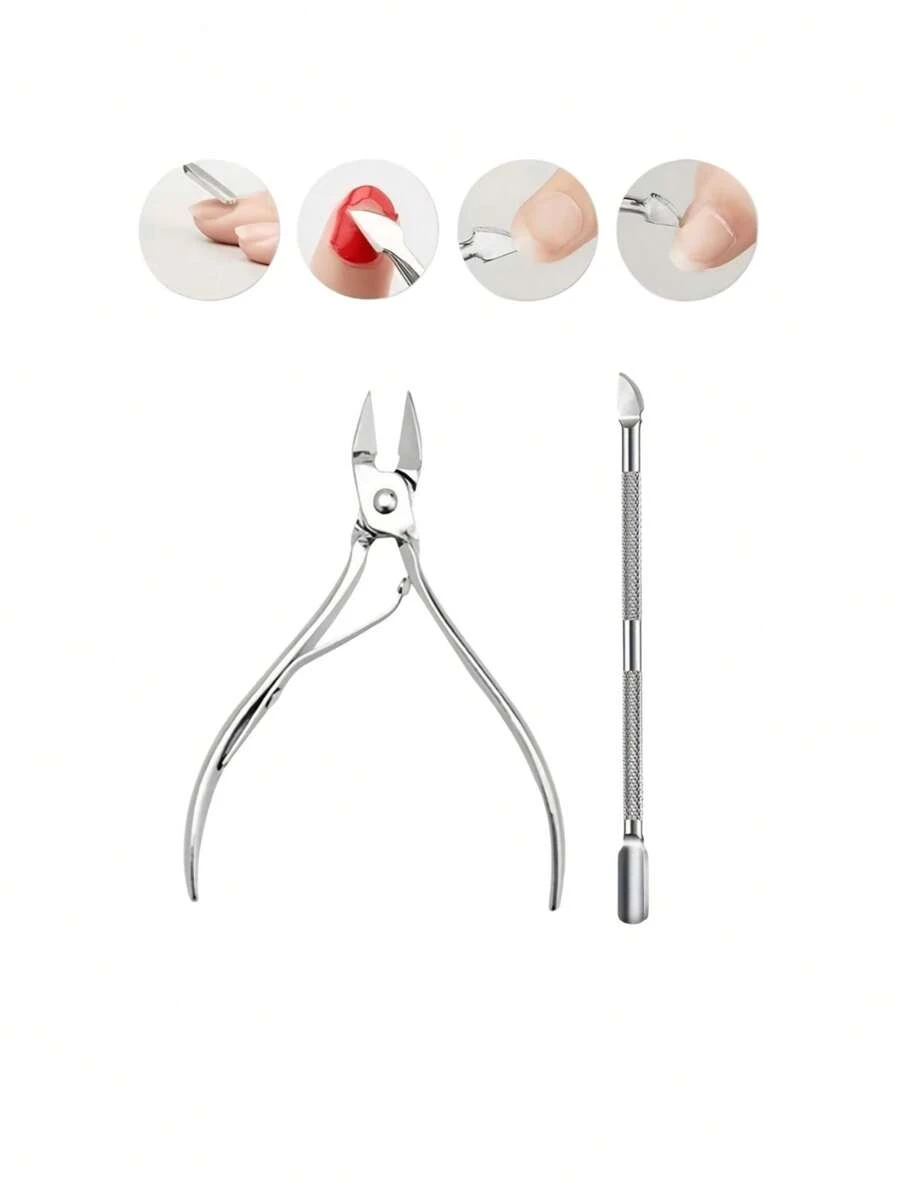 2/1 Set Professional Stainless Steel Manicure Set - Nail Clipper, Nail Pusher, Nail File Set, Dead Skin Removal Foot Care Tools, Suitable For Nail Care - Silver - View 1