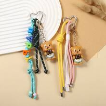 Creative Cartoon Butter Teddy Bear Figurine Keychain, Hand Woven Letter Hanging Rope, Cute Bag Pendant - Multicolor - View 1