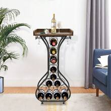 Freistehendes Weinregal für 14 Flaschen, 90 cm Dekorativer Flaschenhalter‑Ständer, Boden‑Weinregal für Küche, Bar, Esszimmer - Schwarz - Übersicht 2