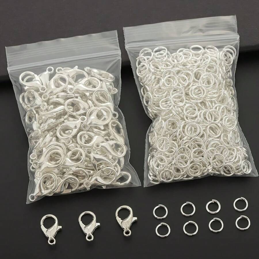 180pcs/360pcs DIY Jewelry Clasp Accessories Including Lobster Clasp And Jump Rings, Suitable For DIY Woven Jewelry, Necklaces, Bracelets, Anklets, Bags, Keychains, Spring Connectors, Phone Chain End Clasps, Pendant Hooks, DIY Jewelry Making Materials - Lobster Claw & Jump Ring - View 1