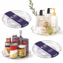 2Pcs Clear Rotating Storage Turntable Set, 360 Degree Spinning Organiser Tray, Multi‑Purpose Lazy Susan For Cupboard, Fridge, Countertop, Kitchen, Bathroom & Pantry Storage Tidy - View 3