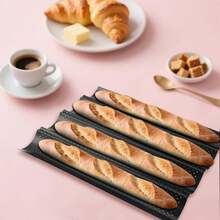 4-Piece Carbon Steel Baking Sheet, Heat-Resistant, Specifically For Baguettes, Baking Tray For Household Oven - Black - View 2