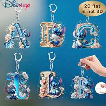 Disney Stitch Letter Embroidered Keychain, 26 'A-Z' Floral Cartoon Patterns, Acrylic Pendant With Chain, Suitable For Bags, Keys And Car Keys, Travel Accessory Gift, Cute Floral Keychain Design, Smooth Surface, Keychain, Decorative Keychain, Cartoon Keychain, Christmas Gift, Fan Gift, 2D Flat Gift, Holiday Gift, Home Decor - Multicolor - View 1