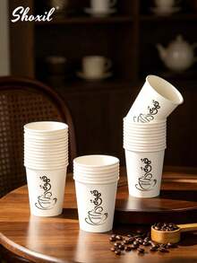 shoxil 25pcs 9oz Disposable Hot Drink Paper Cups, Custom Printed Single Wall White Paper Coffee Cups, Sturdy Leak-Proof, Suitable For Cafes, Restaurants, Takeout Beverages And Catering Services - A - View 12