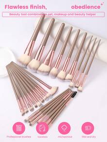 39 Pcs/25 Pcs/5 Pcs Total Makeup Tool Kit, Including 22 Pcs Champagne Rose Three‑Color Makeup Brushes,16 Pcs Makeup Accessories And One Medium Coffee Storage Bag. The Independent Bag Organizes Tools Well For Easy Carrying And Outdoor Makeup. - Multicolor - View 2