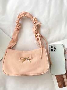1PC Solid Color Minimalist Shoulder Bag, Bowknot Decor, Casual Elegant Style, Zipper Design, Suitable For Daily Outings, Travel, Can Easily Hold Daily Essentials, Versatile Item, Suitable For Various Styles And Occasions - Multicolor - View 9