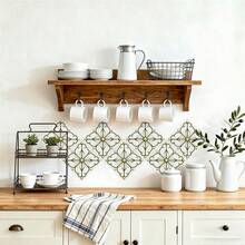 24Pcs 15x15cm Matte Green Yellow Art Nouveau Floral Tile Stickers,2D Self‑Adhesive PVC Wall Decals With Embossed Flower Pattern,Waterproof Oil‑Proof Decor For Kitchen Backsplash Bathroom Renovation - 15*15cm*24pcs - View 3
