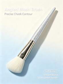 1pc Angled Blush Brush, Silver Handle, Portable Makeup Tool, Contour Brush, Powder Brush - Multicolor - View 8