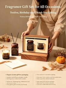 Aromatherapy Gift Set, Reed Diffuser & Scented Candle Kit, Wood Fragrance Home Aroma Decor For Bedroom Living Room, Holiday Birthday Gift For Women - Scented Candle Set - View 6