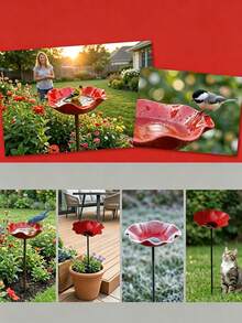 1pc 60cm Flower & Bird Feeder, Metal Garden Planter With Bird Bath, Outdoor Insect Watering Station, Suitable For Yard, Potted Plants, Window Boxes And Outdoor Garden Decor - Multicolor - View 8