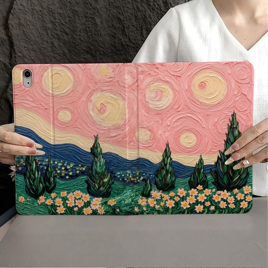 1件星空油畫平板保護殼 附筆槽,相容 iPad 10代智能保護殼/Air 13(M3 2025)/Air 11/11(A16 2025),相容 Oppo Pad、 Matepad、Vivo Pad、Honor Pad、 Xiaoxin Pad - 彩色 - 查看 1