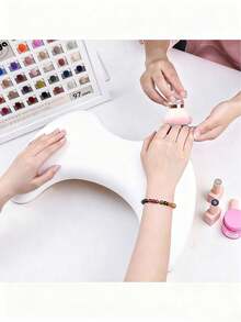 Butterfly Slanted Nail Art Hand Pillow, Dual Hand PU Nail Art Desk Armrest, Comfortable Nail Art Desk Support (White) - White - View 3