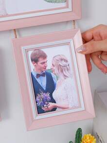 1pc Faux Wood 3-Piece Hanging Photo Frame Set, 10 Inch + 2pcs 5 Inch Jute Rope Connected Wall Hanging Photo Frames, Wedding Family Photo Wall Home Wall Decor - Multi-color - View 7