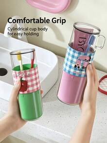 1PC/4PCSCute 3-In-1 Travel Mouthwash Cup, Portable Toothbrush Toothpaste Storage Case, Cartoon Check Pattern Detachable Wash Cup, Dopamine Color Tooth Gear Organizer, Compact Bathroom Cup For Camping, Business Trip, Dormitory And Household Daily Wash - Multicolor - View 5