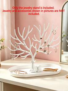 1pc Deer‑Antler Shaped Jewelry Stand, Branch‑Designed Hooks With Base Perfume Tray, Multi‑Purpose Holder For Earrings Necklaces Rings Keys, Jewelry Box Display Piece, Room Decor For Vanity Countertop, Bedroom And Holiday Gift Occasions - Multicolor - View 16
